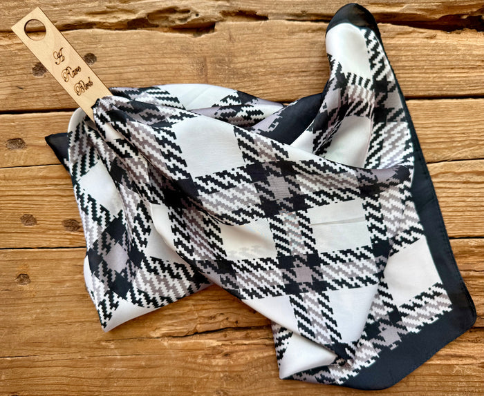 Black/Grey/Ivory Houndstooth on Silk Rayon Wild Rag
