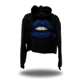 BLUE PAISLEY LIPS CROP HOODIE BLACK