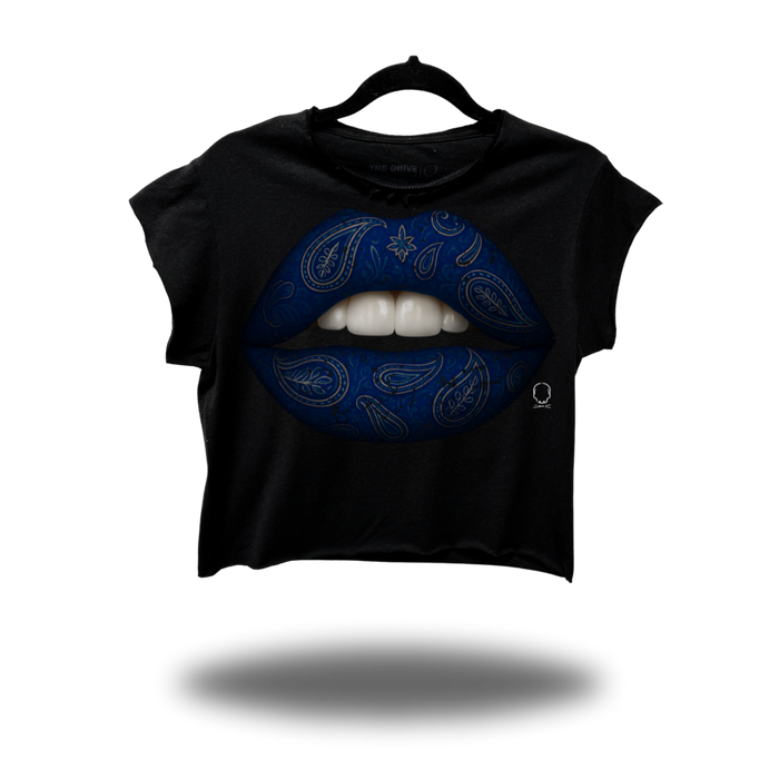 BLUE PAISLEY LIPS MUSCLE CROP TOP