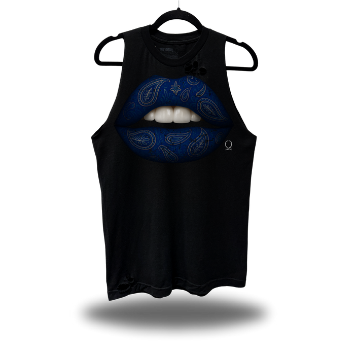 BLUE PAISLEY LIPS ROAD RASH TANK TOP