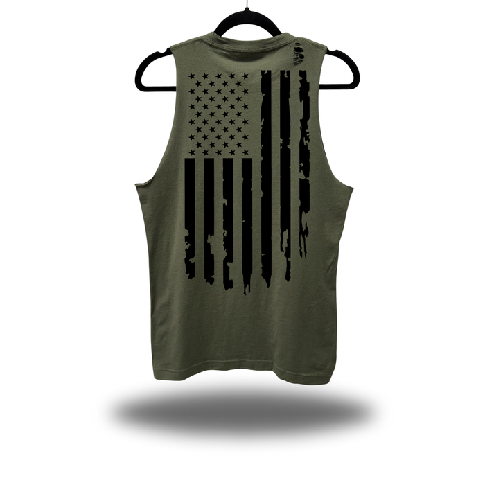 FAFO USA BLACK FLAG ROAD RASH MILITARY GREEN TANK TOP