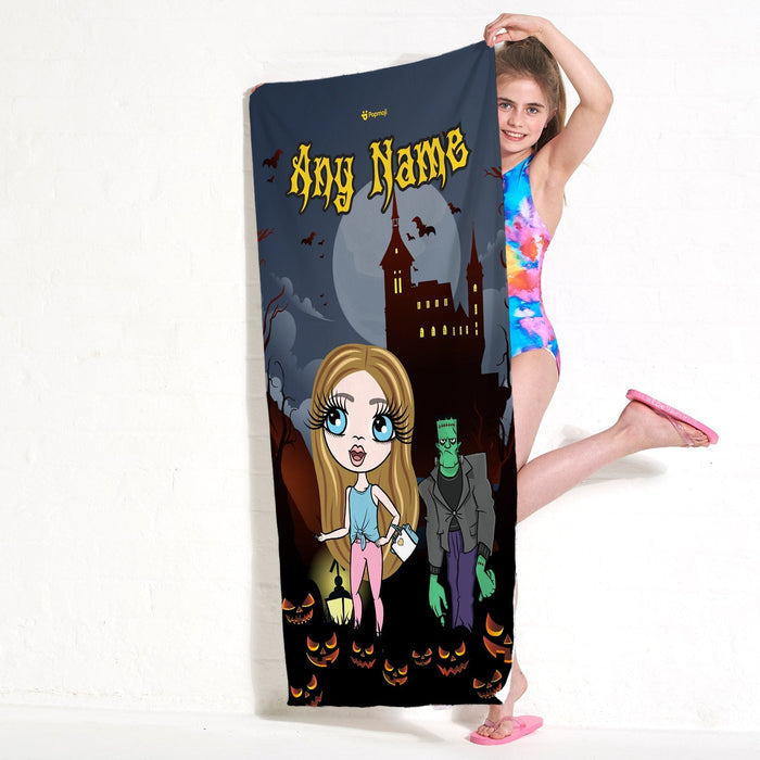 Girls Personalized Frankenstein's Castle Beach Towel