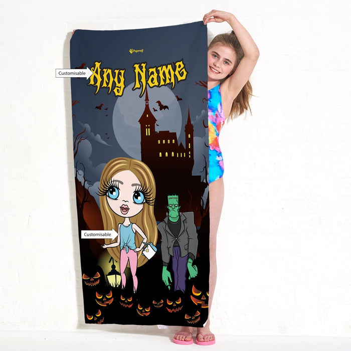 Girls Personalized Frankenstein's Castle Beach Towel