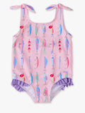 Girls Pink Gone Fishin Tie Shoulder One Piece Swimsuit