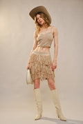 Metal Studs Layered Fringe Skirt