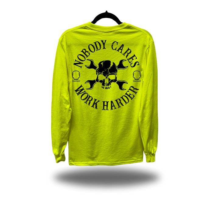 NOBODY CARES SAFETY GREEN LONG SLEEVE TEE