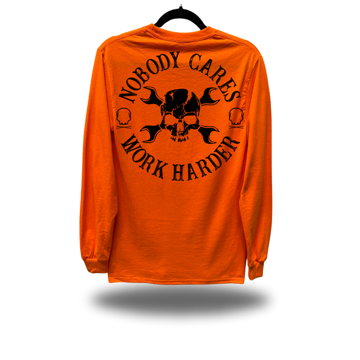 NOBODY CARES SAFETY ORANGE LONG SLEEVE TEE