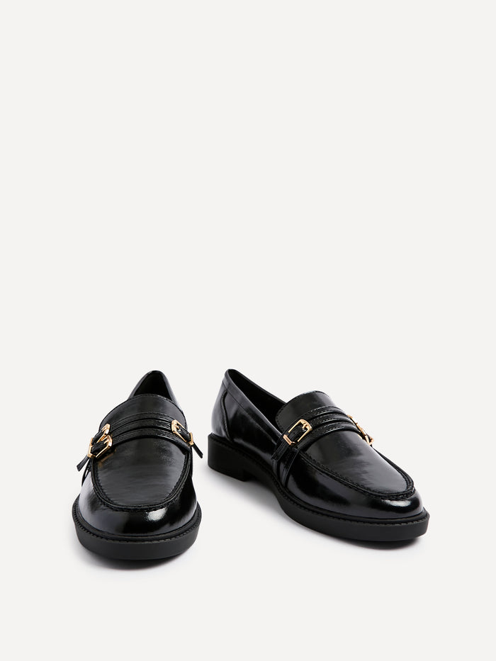 Portland Black Faux Leather Loafers
