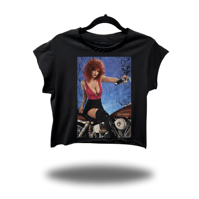 RED HEAD BIKER BABE MUSCLE CROP TOP
