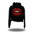 RED PAISLEY LIPS CROP HOODIE BLACK