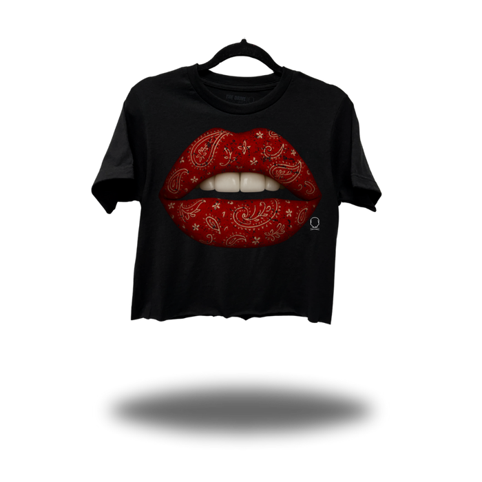 RED PAISLEY LIPS CROP TOP