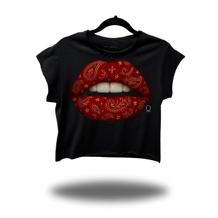 RED PAISLEY LIPS MUSCLE CROP TOP