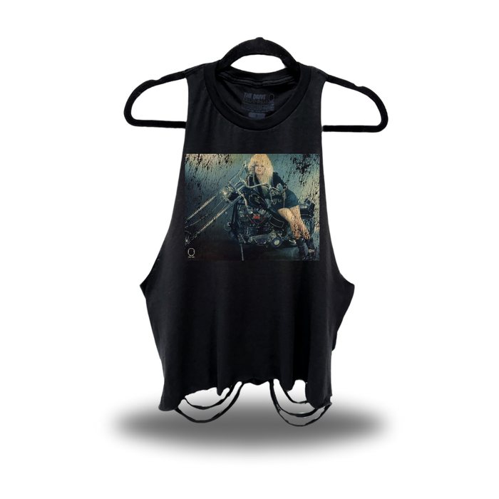RETRO BLONDIE BIKER BABE ROAD RASH CROP TANK TOP