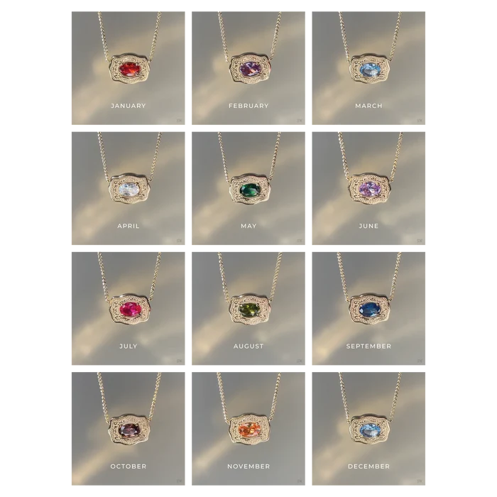SpurWest Ultra Mini Belt Buckle Birthstone Necklace - Gold - August