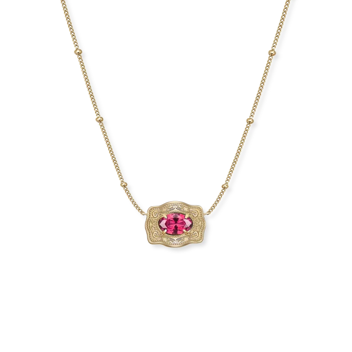 SpurWest Ultra Mini Belt Buckle Birthstone Necklace - Gold - July