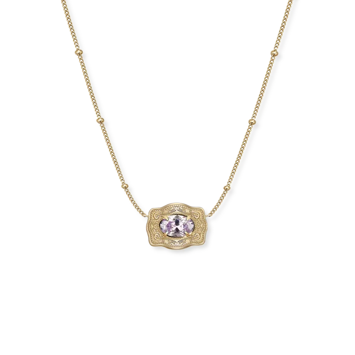 SpurWest Ultra Mini Belt Buckle Birthstone Necklace - Gold - June