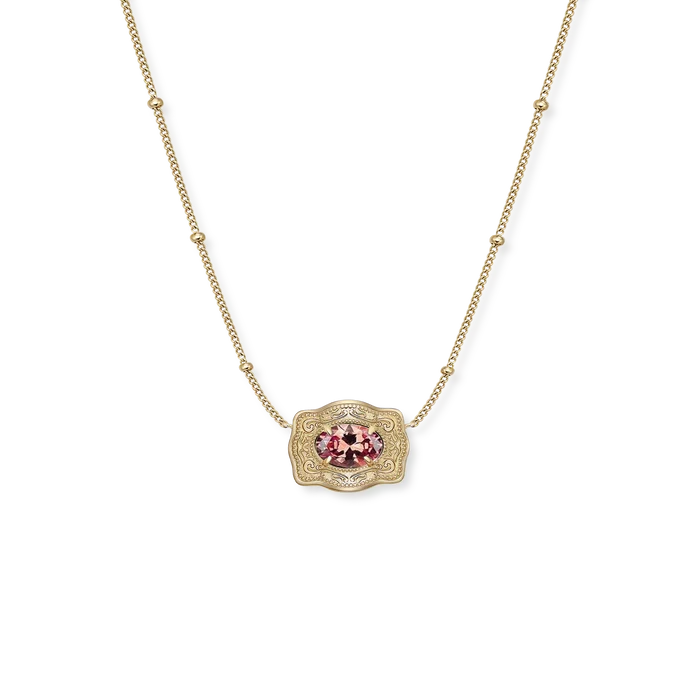 SpurWest Ultra Mini Belt Buckle Birthstone Necklace - Gold - October