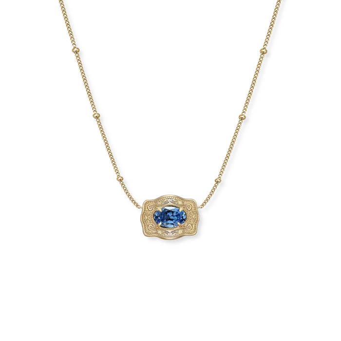 SpurWest Ultra Mini Belt Buckle Birthstone Necklace - Gold - September