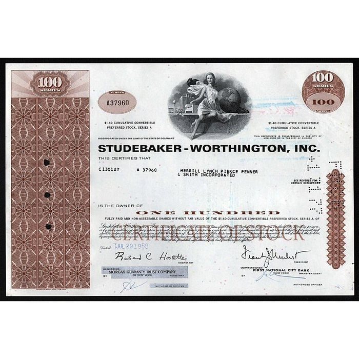 Studebaker-Worthington, Inc. Stock Certificate