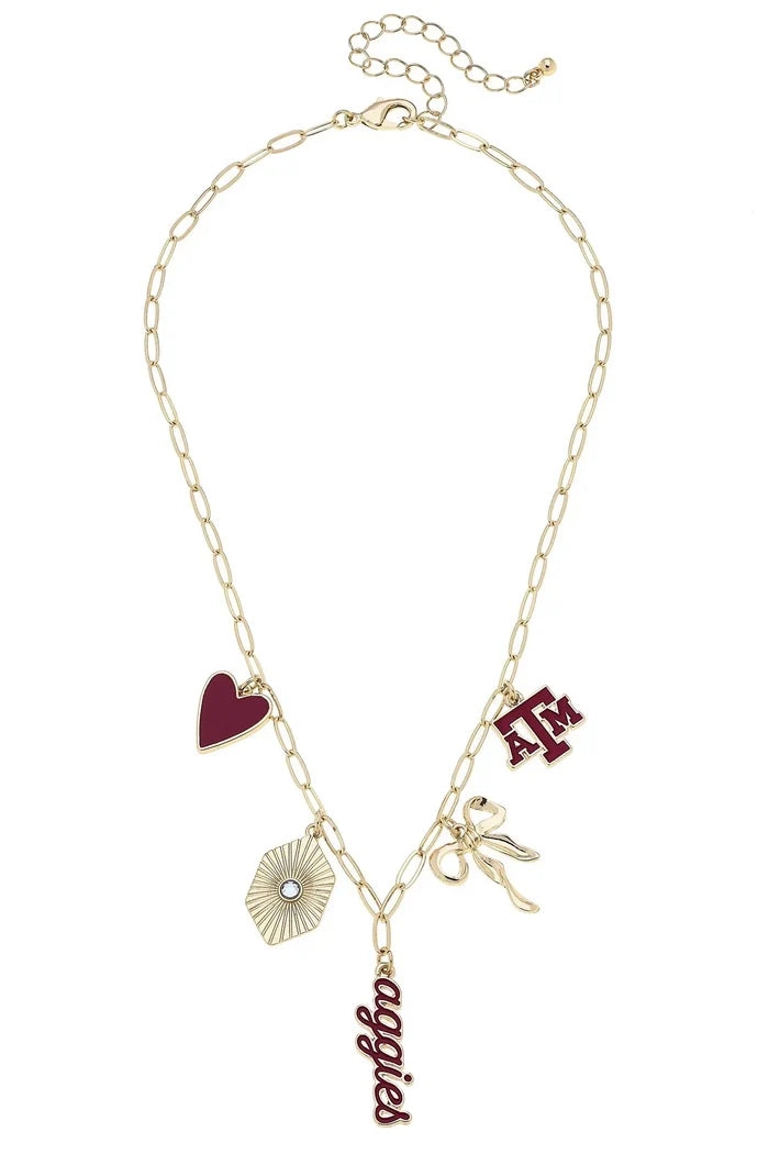 Texas A&M Aggies Paper Clip Charm Collector Necklace in Shiny Gold