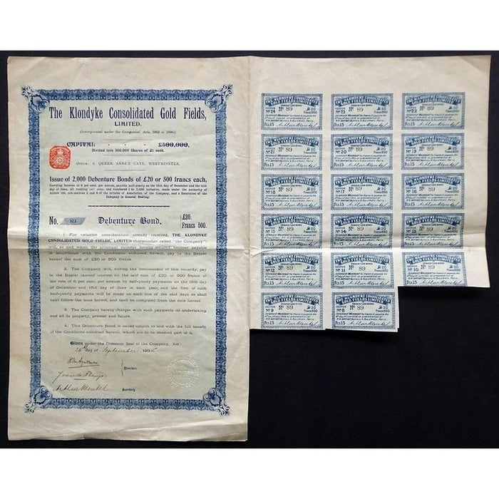 The Klondyke Consolidated Gold Fields, Limited Stock Certificate