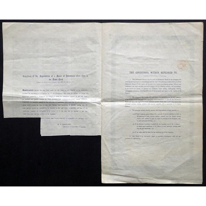 The Klondyke Consolidated Gold Fields, Limited Stock Certificate